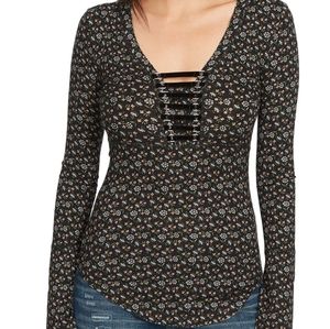 William Rast floral lace up Adeline Henley top